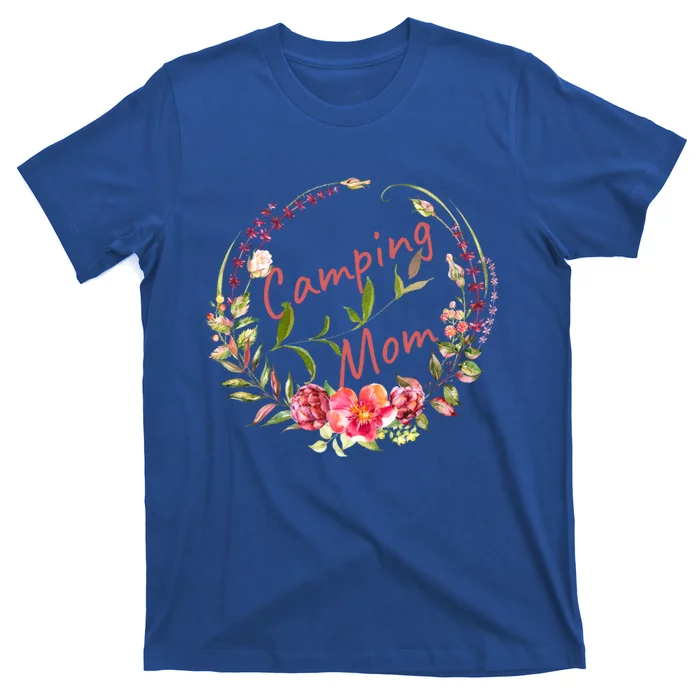 Camping Mom Wreath And Flowers Watercolor Design Gift T-Shirt