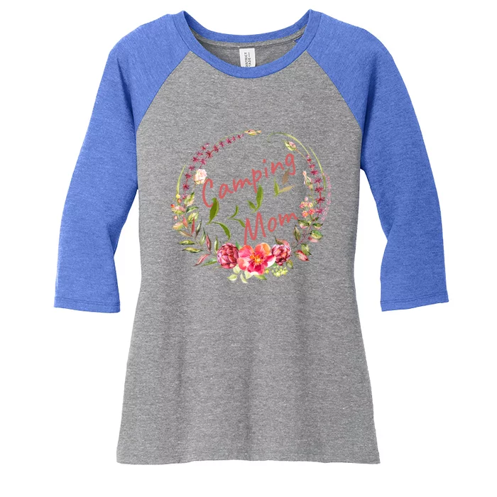 Camping Mom Wreath And Flowers Watercolor Design Gift Women's Tri-Blend 3/4-Sleeve Raglan Shirt