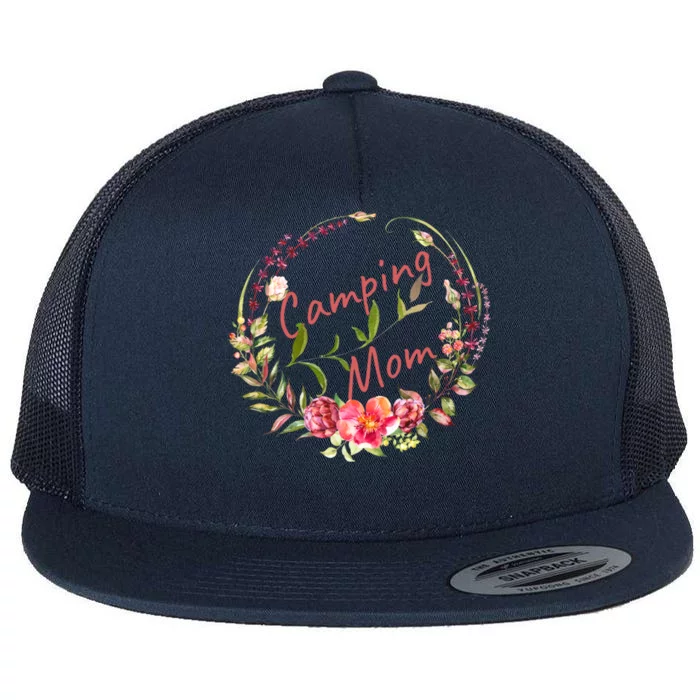 Camping Mom Wreath And Flowers Watercolor Design Gift Flat Bill Trucker Hat