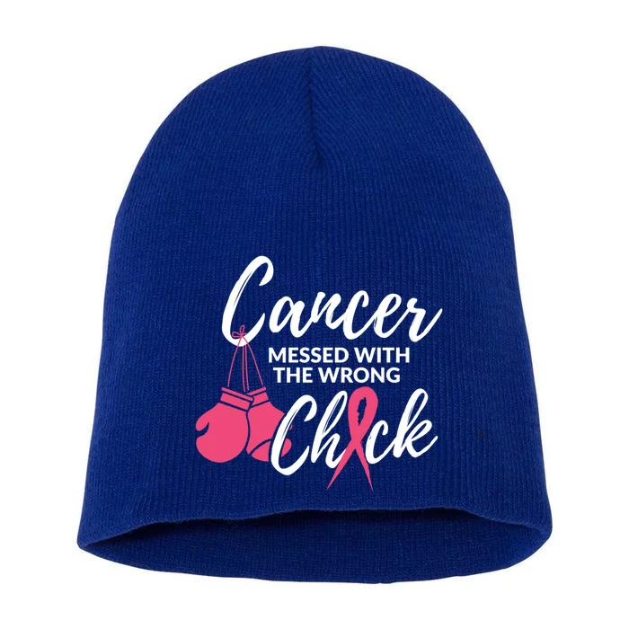 Cancer Messed With The Wrong Chick Meaningful Gift Breast Cancer Fighting Gift Short Acrylic Beanie