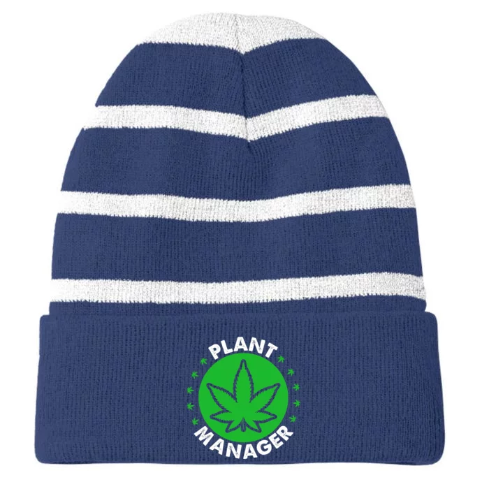 Cannabis Marijuana Weed Funny Plant Manager Smoke Stoner 420 Striped Beanie with Solid Band