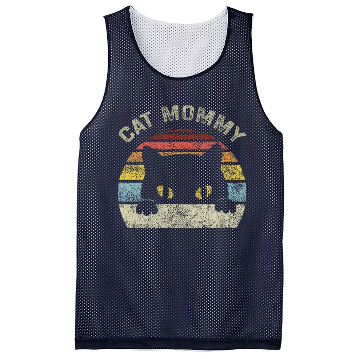 Cat Mommy Women Vintage Retro Black Cats Mom Mothers Day Mesh Reversible Basketball Jersey Tank