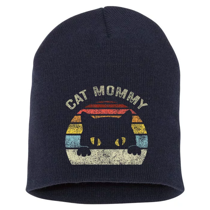 Cat Mommy Women Vintage Retro Black Cats Mom Mothers Day Short Acrylic Beanie