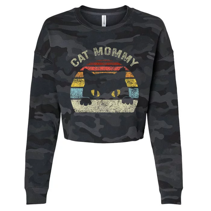 Cat Mommy Women Retro Black Cats Mom Cropped Pullover Crew