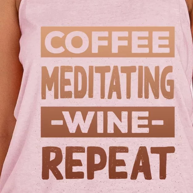 Coffee Meditating Wine Repeat Yoga Coffee Lover Pilates Meaningful Gift Women's Knotted Racerback Tank