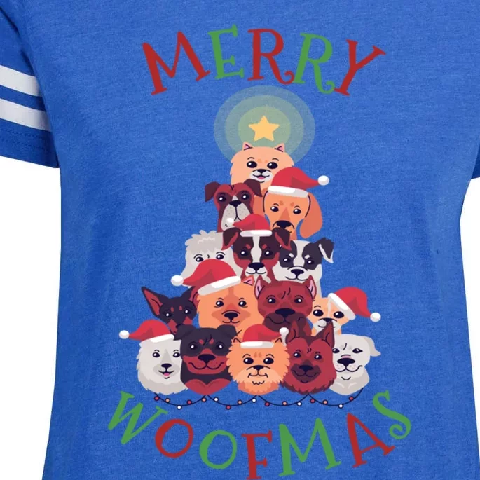 Cute Merry Woofmas Dog Xmas Tree Meaningful Gift Enza Ladies Jersey Football T-Shirt