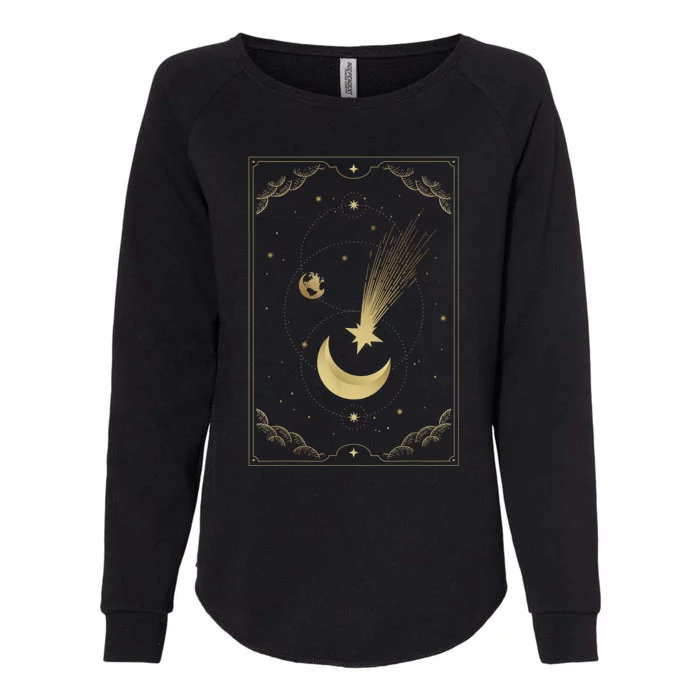 Crescent Moon With Shooting Star Tarot Card Womens California Wash Sweatshirt