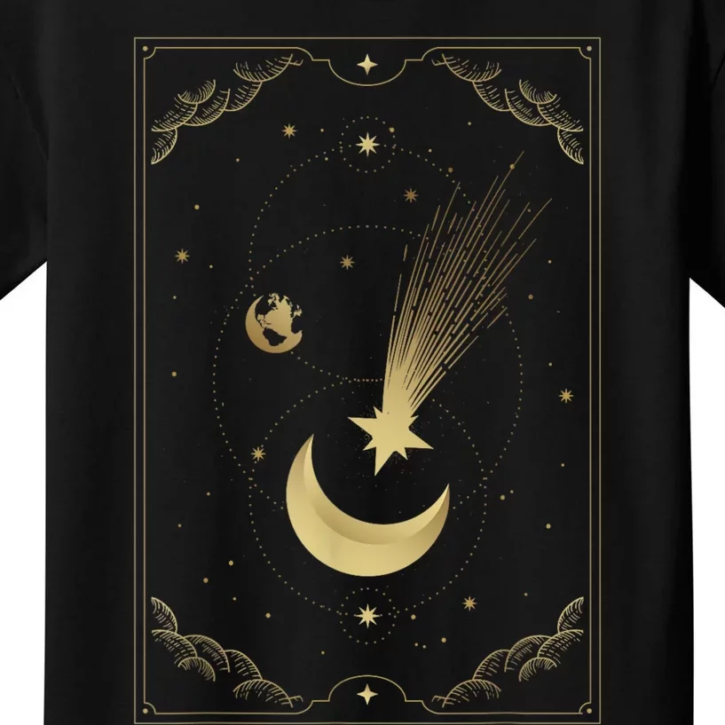 Crescent Moon With Shooting Star Tarot Card Kids T-Shirt