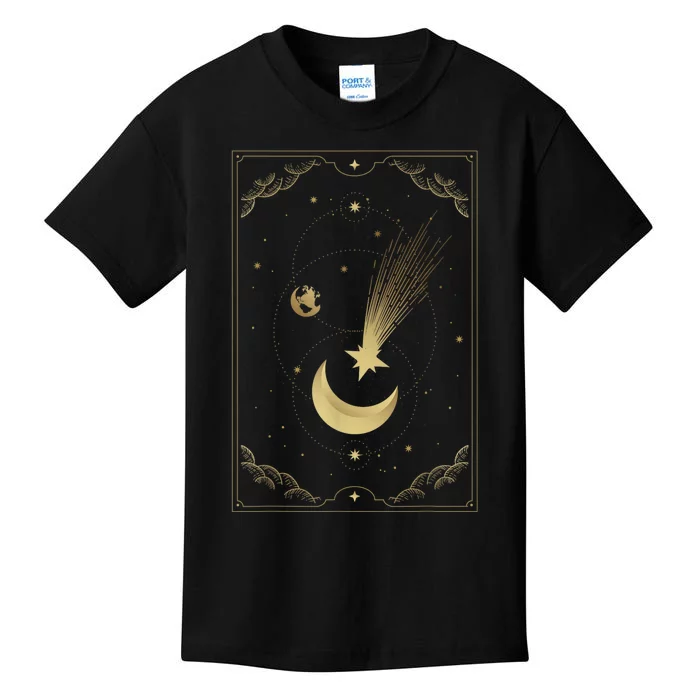 Crescent Moon With Shooting Star Tarot Card Kids T-Shirt