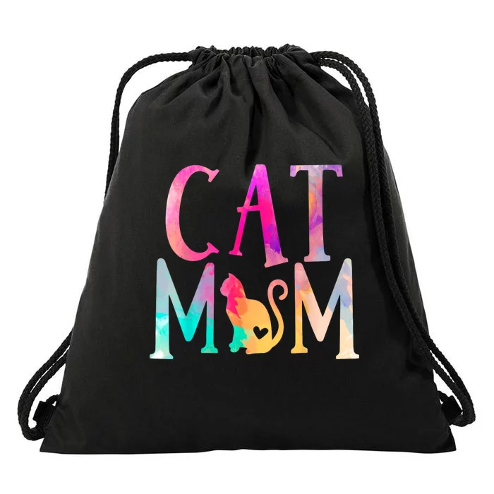 Cat Mom Water Color Funny Cat Owner Woman Mothers Day Drawstring Bag