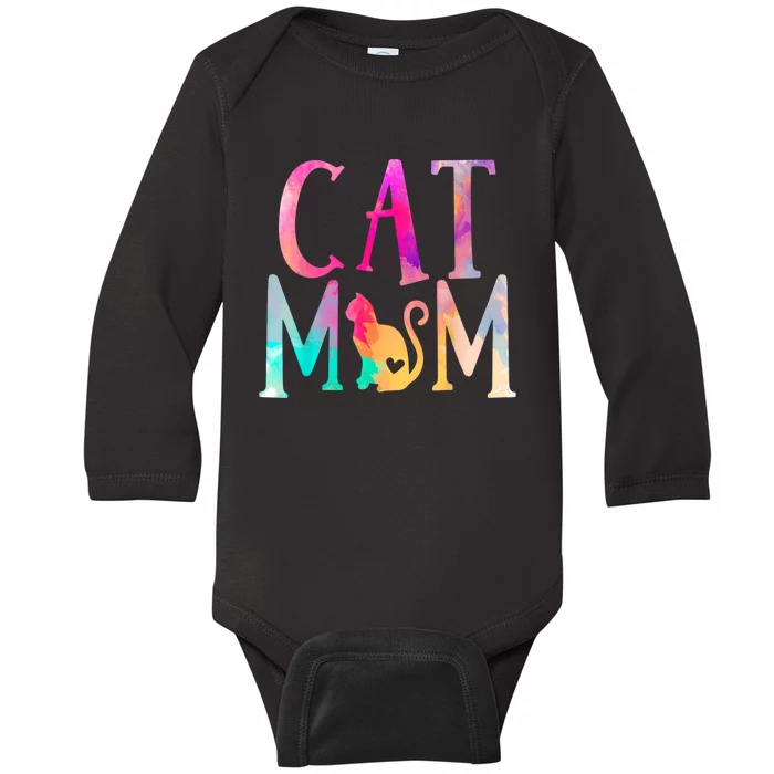 Cat Mom Water Color Funny Cat Owner Woman Mothers Day Baby Long Sleeve Bodysuit