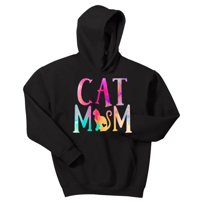 Cat Mom Water Color Funny Cat Owner Woman Mothers Day Kids Hoodie