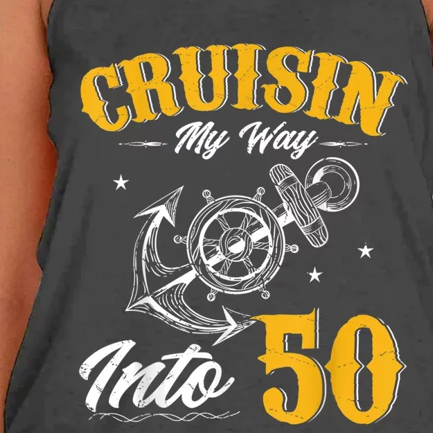 Cruisin My Way Into 50 Funny 50th Birthday Cruise Boat Lover Women's Knotted Racerback Tank