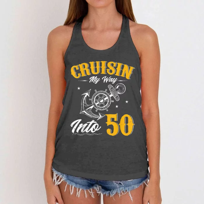 Cruisin My Way Into 50 Funny 50th Birthday Cruise Boat Lover Women's Knotted Racerback Tank