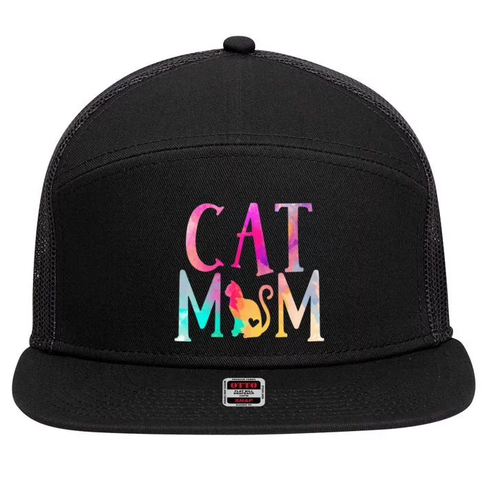 Cat Mom Water Color Funny Cat Owner 7 Panel Mesh Trucker Snapback Hat