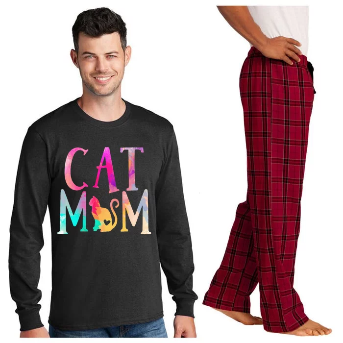 Cat Mom Water Color Funny Cat Owner Long Sleeve Pajama Set