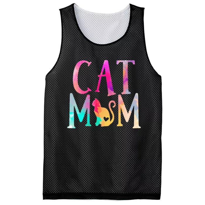 Cat Mom Water Color Funny Cat Owner Mesh Reversible Basketball Jersey Tank