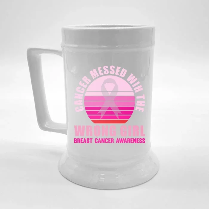 Cancer Messed Wih The Wrong Breast Cancer Awareness Great Gift Front & Back Beer Stein