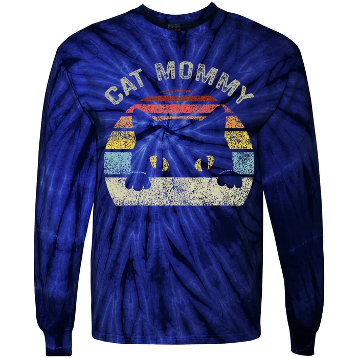 Cat Mommy Women Vintage Retro Black Cats Mom Mothers Day Tie-Dye Long Sleeve Shirt