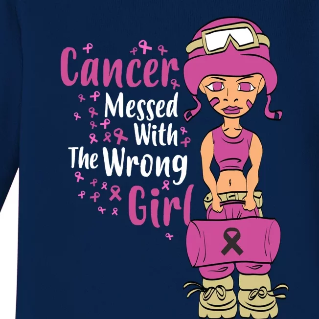 Cancer Messed With The Wrong Breast Cancer Gift Baby Long Sleeve Bodysuit