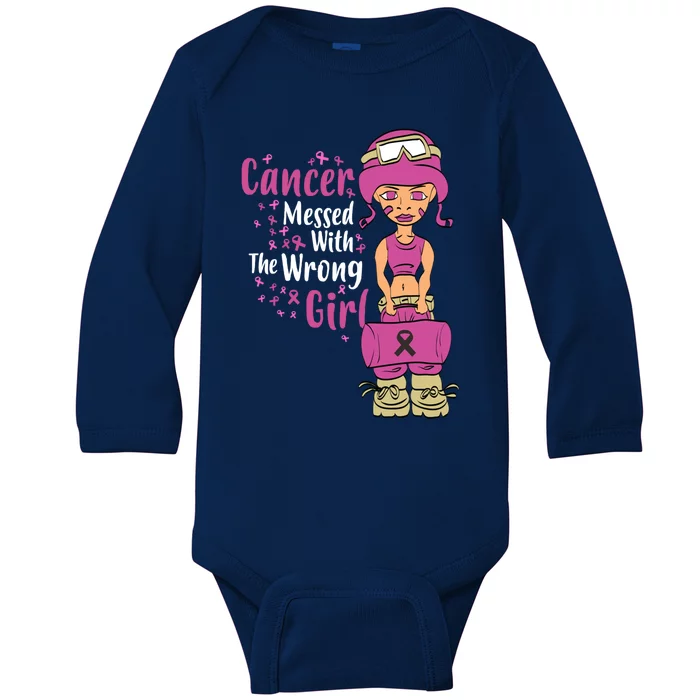 Cancer Messed With The Wrong Breast Cancer Gift Baby Long Sleeve Bodysuit