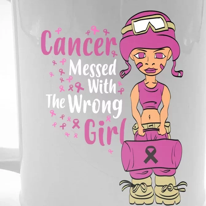 Cancer Messed With The Wrong Breast Cancer Gift Front & Back Beer Stein