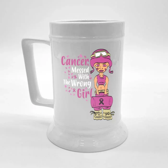 Cancer Messed With The Wrong Breast Cancer Gift Front & Back Beer Stein