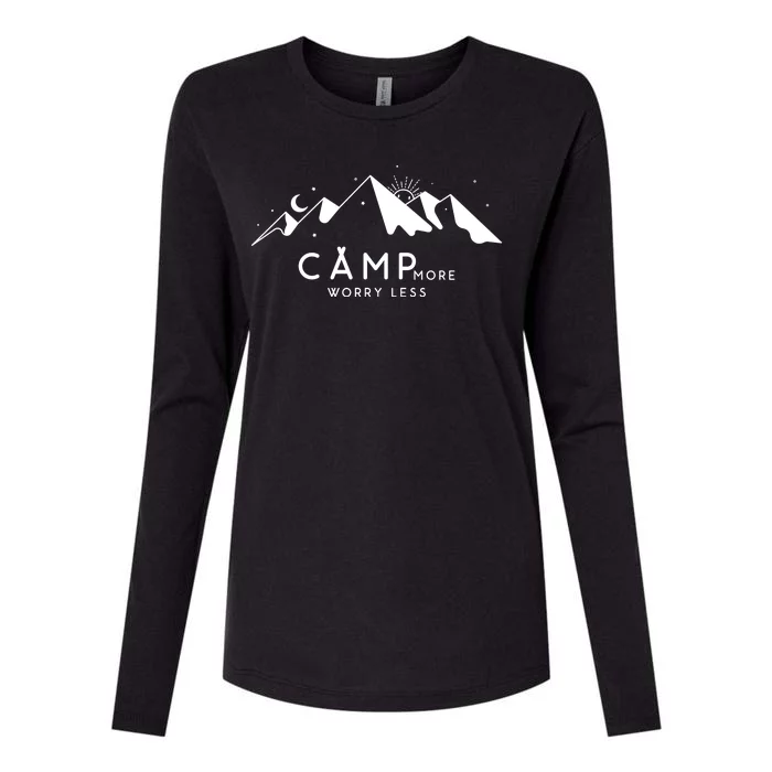 Camp More Worry Less Mountain Nature Womens Cotton Relaxed Long Sleeve T-Shirt