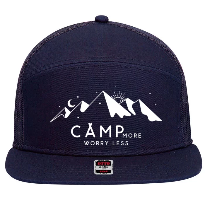 Camp More Worry Less Mountain Nature 7 Panel Mesh Trucker Snapback Hat