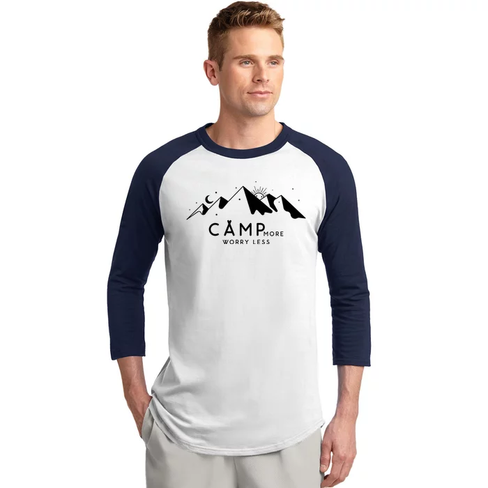 Camp More Worry Less Mountain Nature Baseball Sleeve Shirt