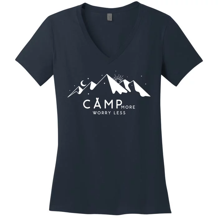 Camp More Worry Less Mountain Nature Women's V-Neck T-Shirt