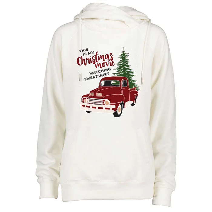 Christmas Movie Watching Gift For Adults Vintage Truck Womens Funnel Neck Pullover Hood