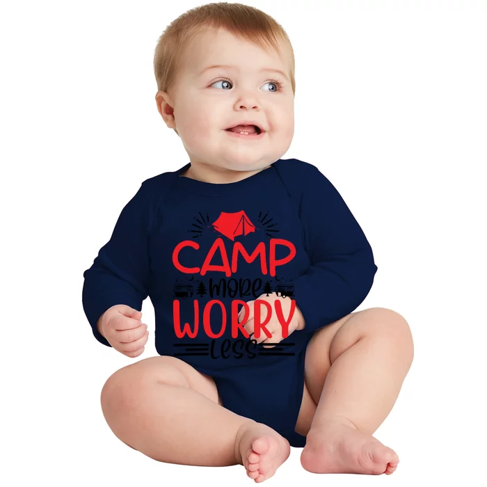 Camp More Worry Less Funny Camping Baby Long Sleeve Bodysuit