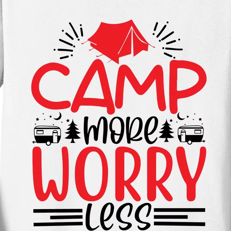 Camp More Worry Less Funny Camping Kids Long Sleeve Shirt