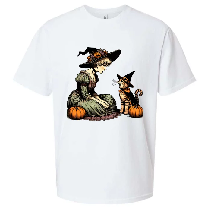 Cat Mom Witch Pumpkin Cat Halloween Women Girl Halloween Sueded Cloud Jersey T-Shirt