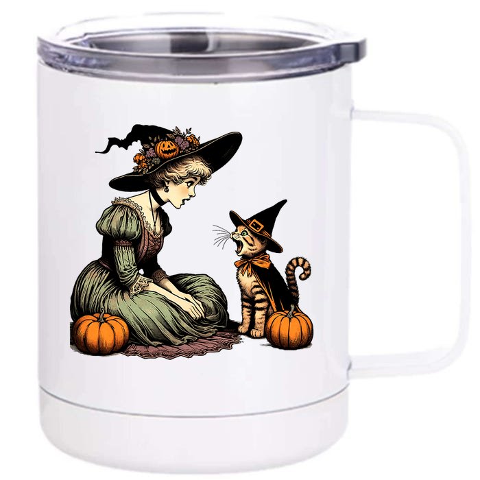 Cat Mom Witch Pumpkin Cat Halloween Women Girl Halloween Front & Back 12oz Stainless Steel Tumbler Cup