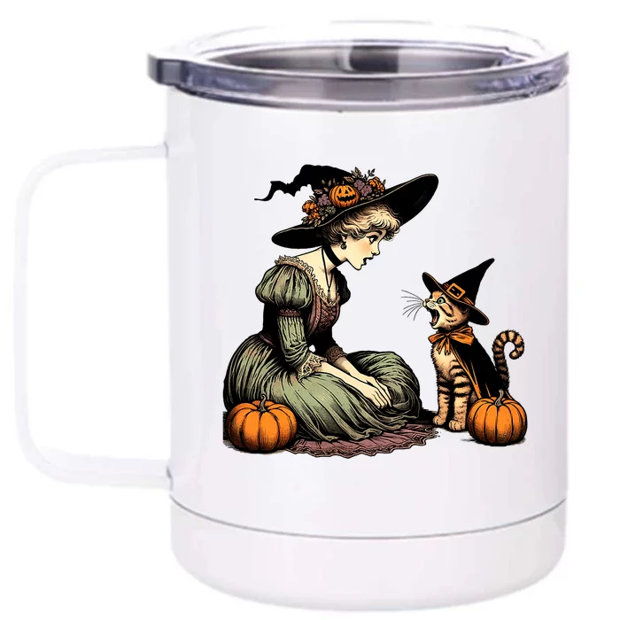 Cat Mom Witch Pumpkin Cat Halloween Women Girl Halloween Front & Back 12oz Stainless Steel Tumbler Cup