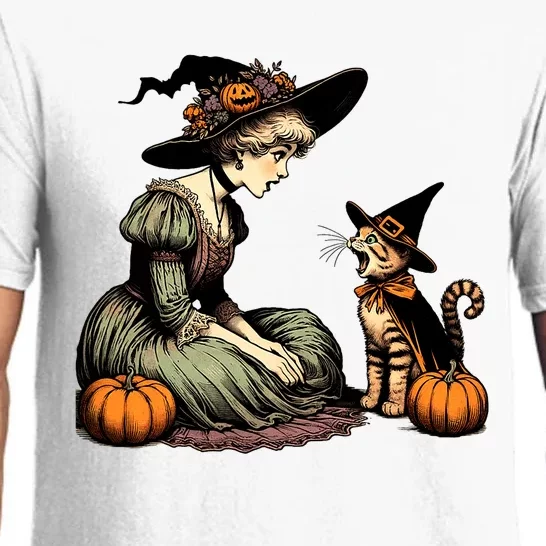 Cat Mom Witch Pumpkin Cat Halloween Women Girl Halloween Pajama Set