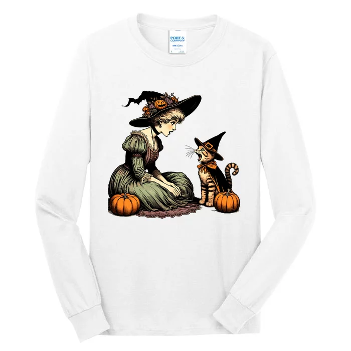 Cat Mom Witch Pumpkin Cat Halloween Women Girl Halloween Tall Long Sleeve T-Shirt