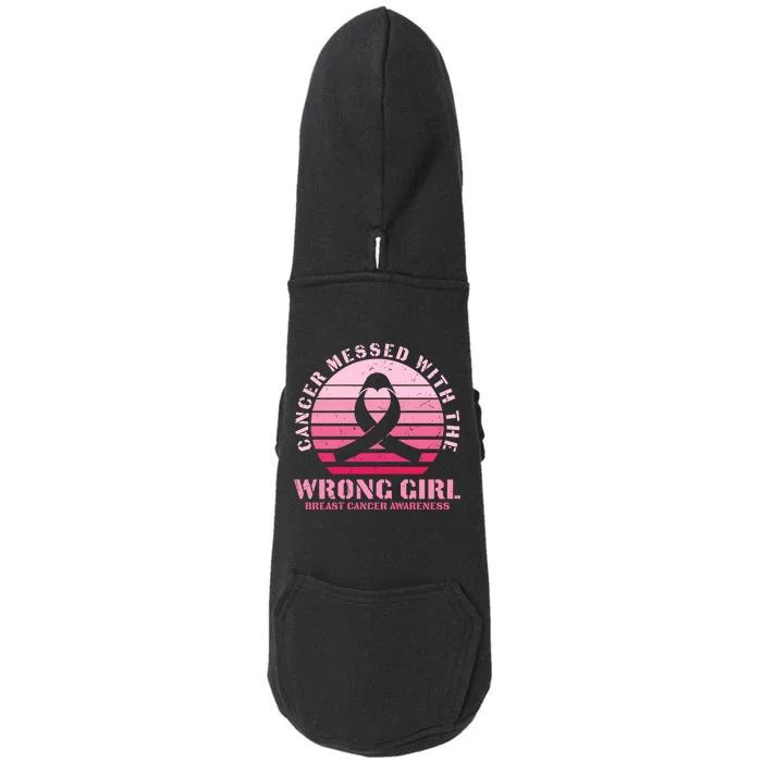 Cancer Messed With The Wrong Girl Breast Cancer Awareness Doggie 3-End Fleece Hoodie