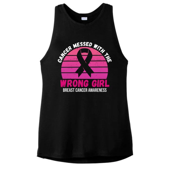 Cancer Messed With The Wrong Girl Breast Cancer Awareness Ladies Tri-Blend Wicking Tank