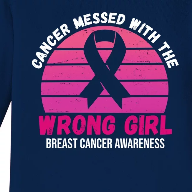 Cancer Messed With The Wrong Girl Breast Cancer Awareness Baby Long Sleeve Bodysuit