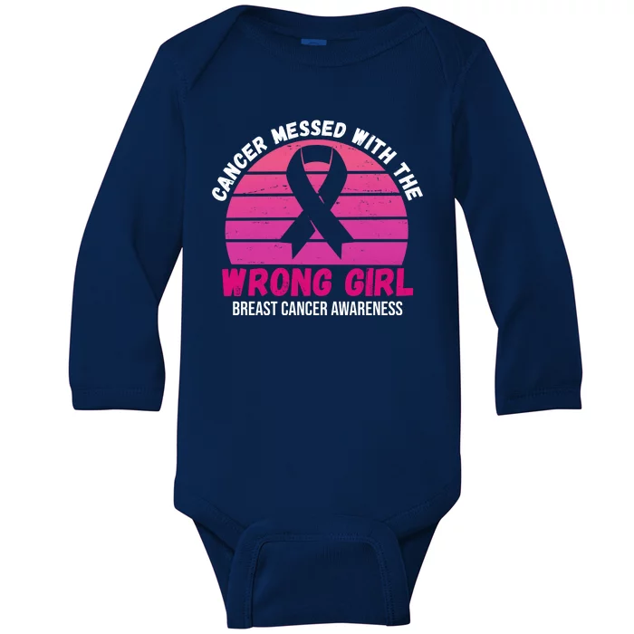 Cancer Messed With The Wrong Girl Breast Cancer Awareness Baby Long Sleeve Bodysuit