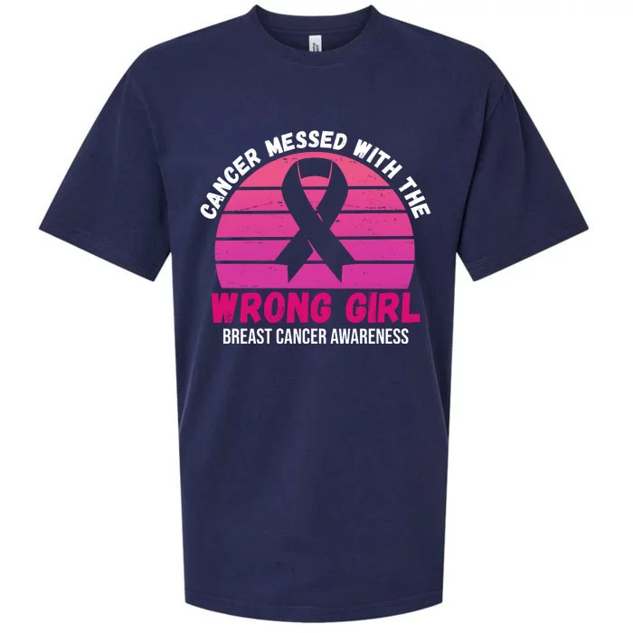 Cancer Messed With The Wrong Girl Breast Cancer Awareness Sueded Cloud Jersey T-Shirt