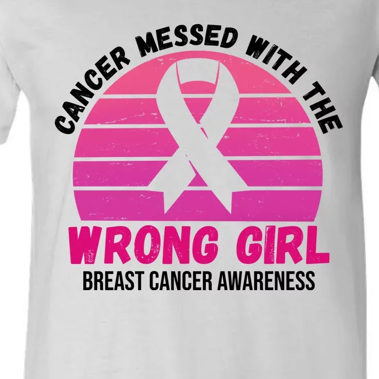 Cancer Messed With The Wrong Girl Breast Cancer Awareness V-Neck T-Shirt