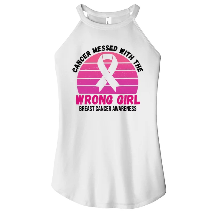 Cancer Messed With The Wrong Girl Breast Cancer Awareness Women’s Perfect Tri Rocker Tank