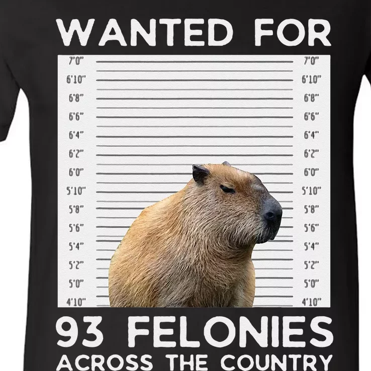 Capybara Mugshot Wanted For 93 Felonies Across The Country V-Neck T-Shirt