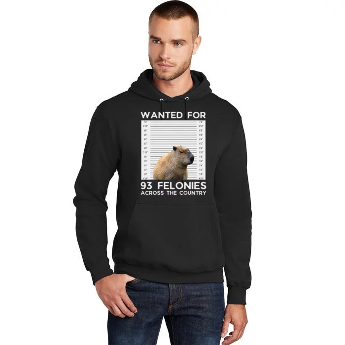 Capybara Mugshot Wanted For 93 Felonies Across The Country Tall Hoodie