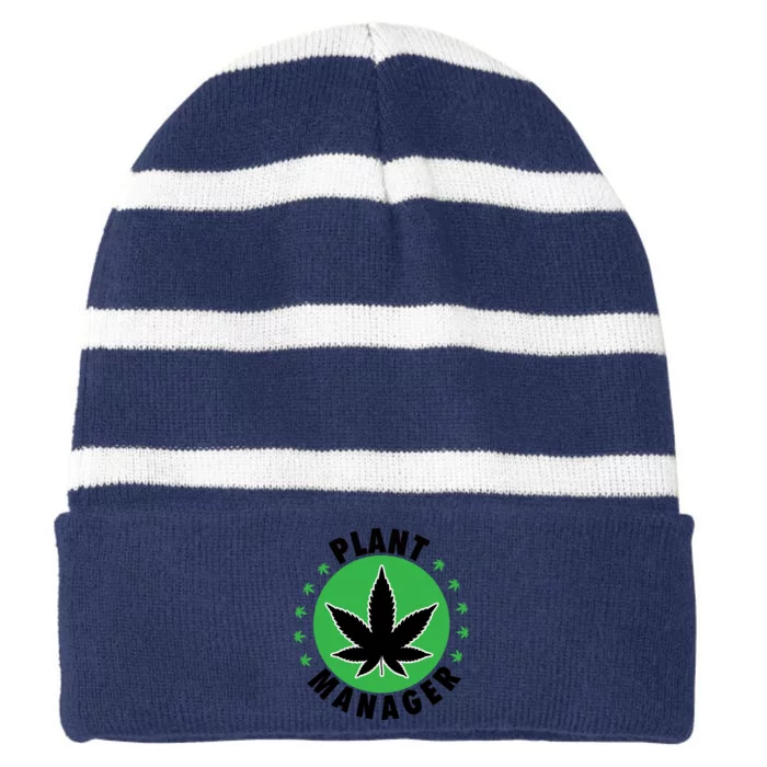 Cannabis Marijuana Weed Funny Plant Manager Smoke Stoner 420 Striped Beanie with Solid Band