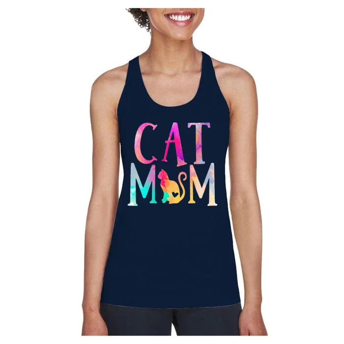 Cat Mom Water Color Funny Cat Owner Woman Mothers Day Women's Racerback Tank